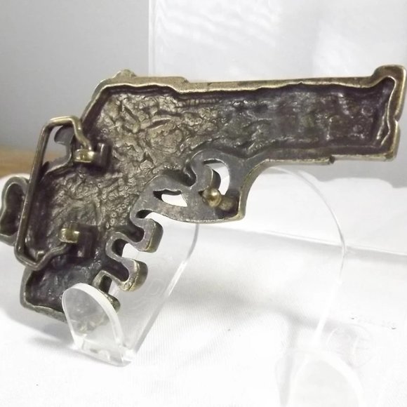 Distressed Pistol in a Skeleton Hand Novelty Belt Buckle - Picture 7 of 9